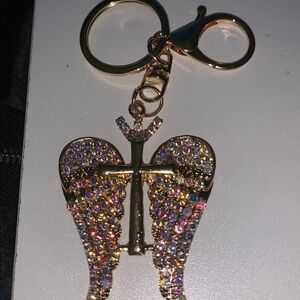 Angel Wings Cross purse/bag charm keychain with Aurora Crystals